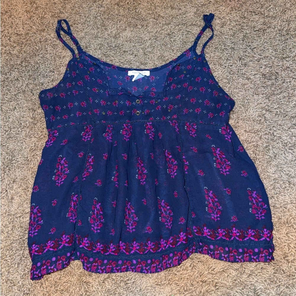 Women's Navy and Pink Floral Top
